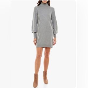 New WAYF Morela Wool Blend Turtleneck Sweater Dress Heather Grey M